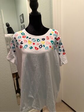 Joules White Tee with Multicolor Abstract Spots